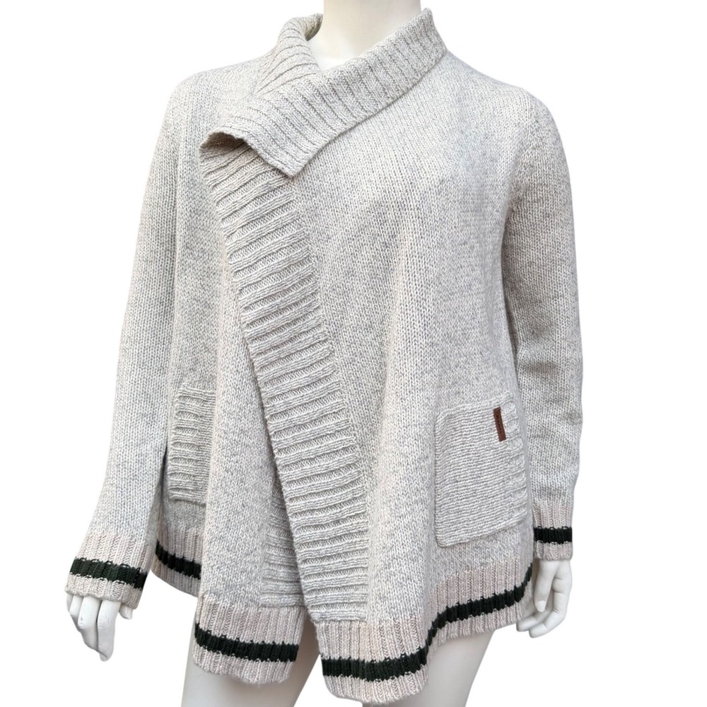 Roots Canada Cardigan Shawl Grey Black Varsity Stripe Cabin Core Heritage Medium